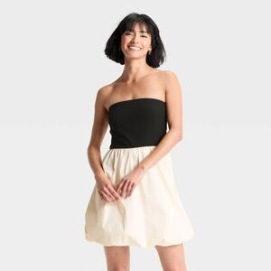 Women's Tube Bubble Mini A-Line Dress - A New Day Black/Cream Medium NWT
